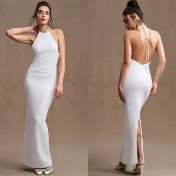 Ronny Kobo Collection for Anthropologie Halo White Sequin Backless Gown Size 8 - Picture 3 of 10